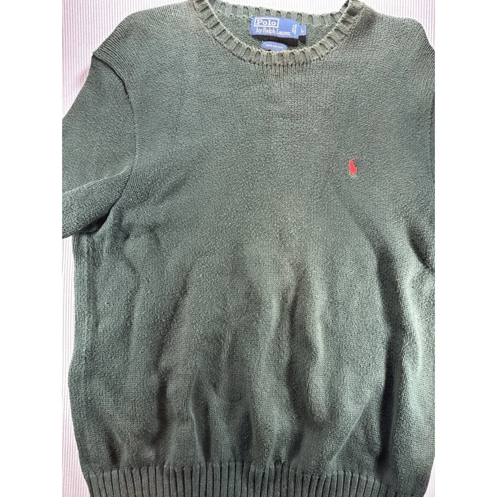 Vintage Polo Ralph‎ Lauren Sweater Men L Green 100% Cotton 1990s Sweater Polo